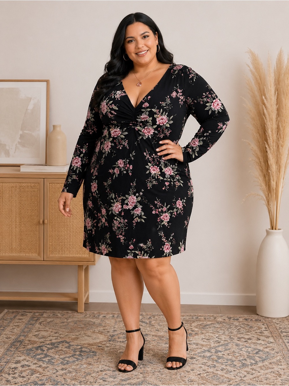 B Flawless Black Floral Bodycon Dress Size 2X